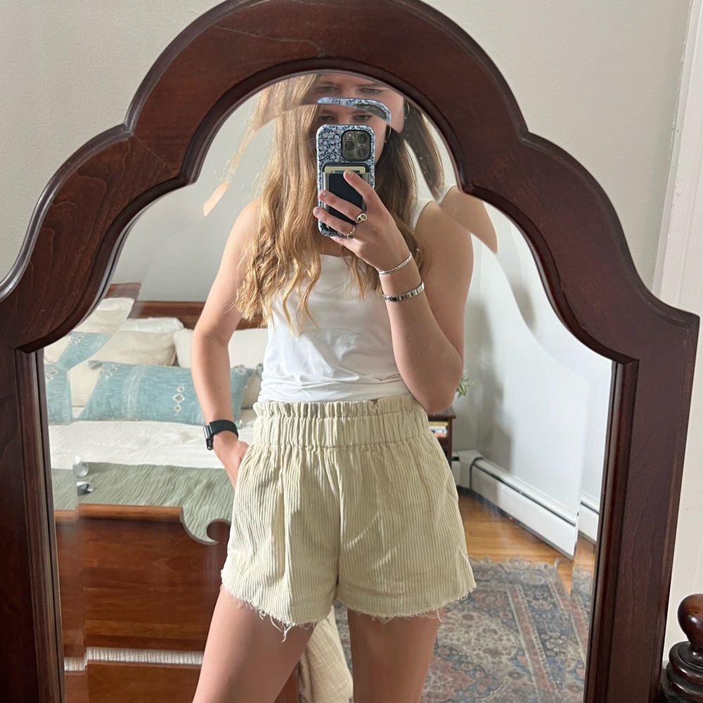 Casual Cream Corduroy Shorts